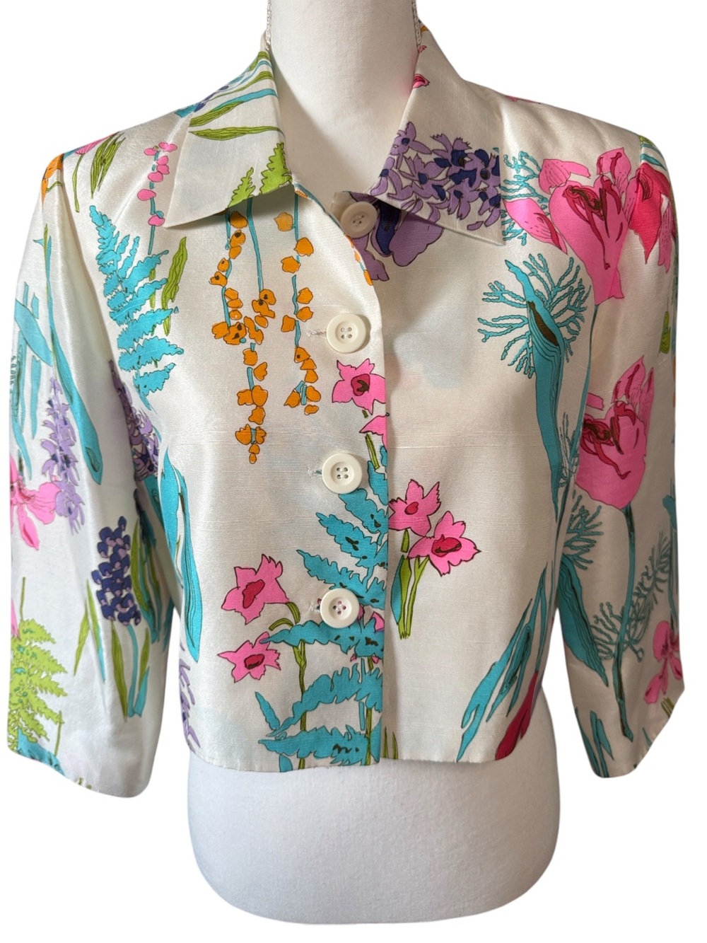 Maggie L. 100% Silk Stunning Floral & Sea Life Vintage Suit Jacket Shacket Sz 8